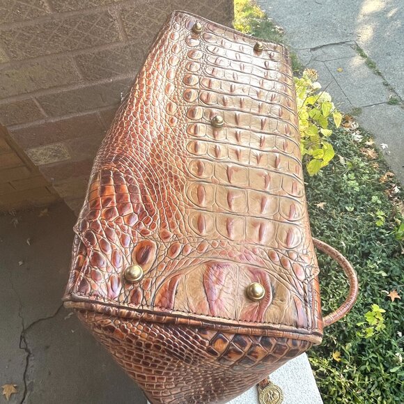 BRAHMIN Melbourne Toasted Almond Moc Croc Top Handles Shoulder Bag Hobo Rare - Picture 6 of 10